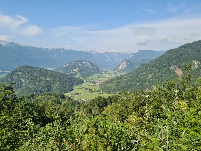 The view from the viewpoint I found in the end, Vodnikov Razglednik. In the distance, in the middle of the picture, you may just make out Lake Bohinj (Bohinjsko Jezero), where we will be passing by a few times this trip. It was more obvious before putting it through a camera and some photo compression.