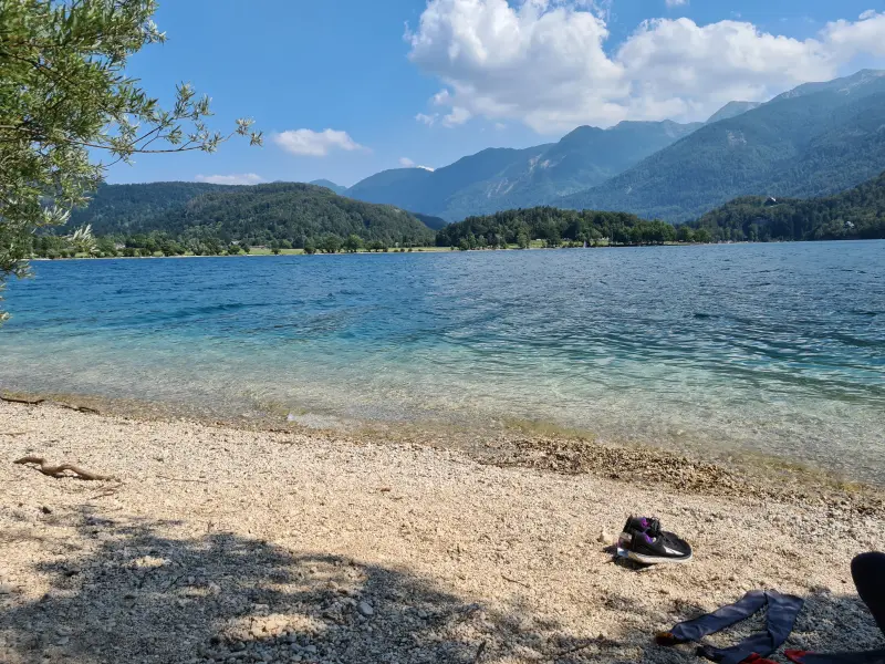 A slightly more quiet part of beach around Lake Bohinj.