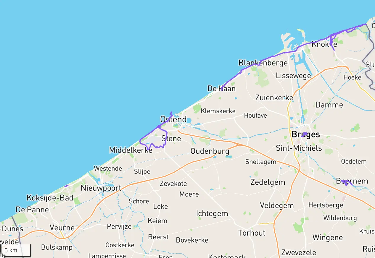 The 70-75 km of Belgian coast. A trip to the south-west side is in order.